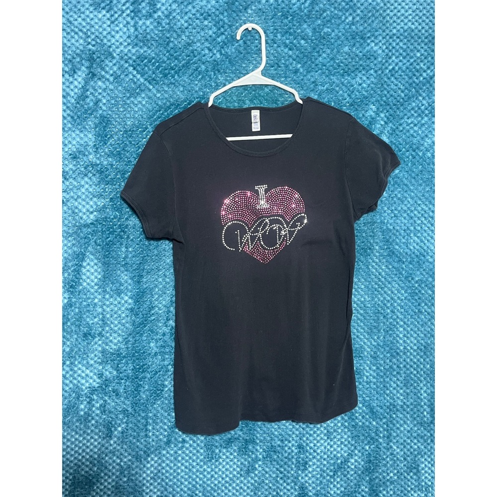 Black Vegas Cotton Rhinestone Bella I Heart Graphic T-Shirt Short‎ Sleeve Tee